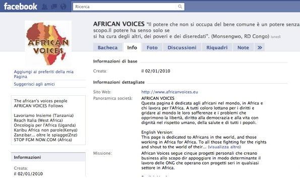 AFRICAN VOICES. Appuntamento on-line su Facebook il 10 dicembre.