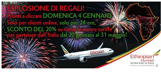 Sconto biglietti aerei Ethiopian Airlines di nuovi sconti sull'acquisto di biglietti ON LINE